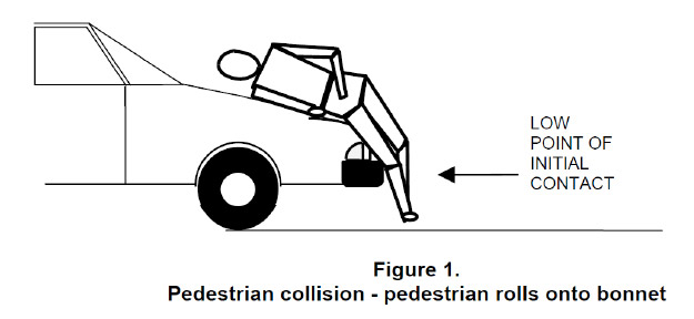 pedestrian collision - pedesttrian rolls onto bonnet
